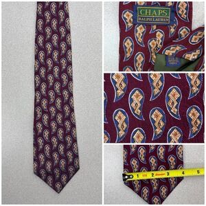 Vintage Chaps Ralph Lauren Neck Tie Red Paisley 100% Silk Made in USA‎